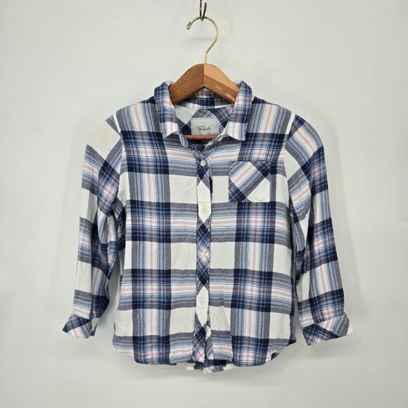 Rails Girls Hudson Plaid Button Up Shirt in White Pacific Rose Girl's Size 14 - Picture 1 of 11